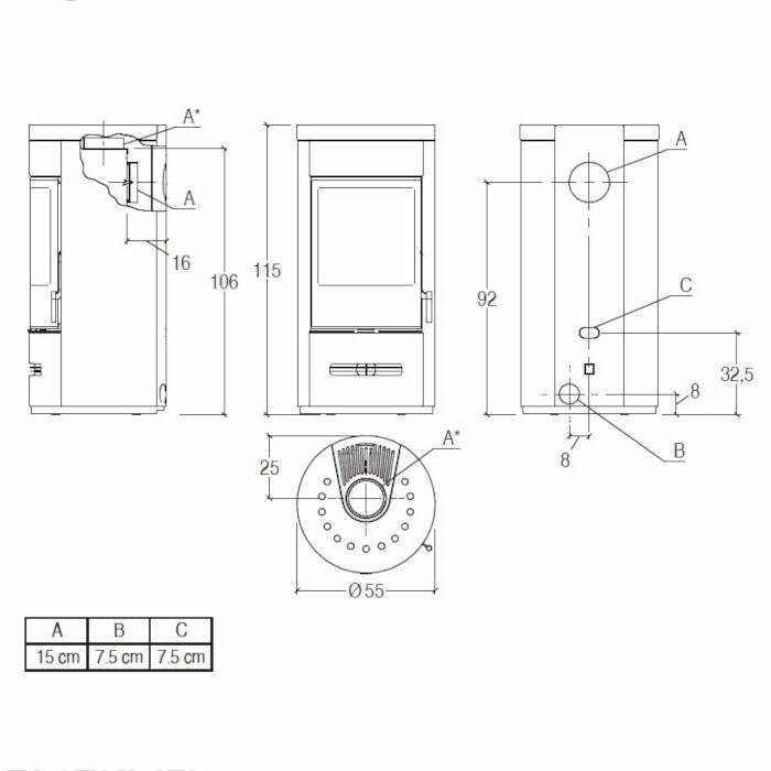 Piazzetta E929 M BCS stufa a legna 7,8 kW