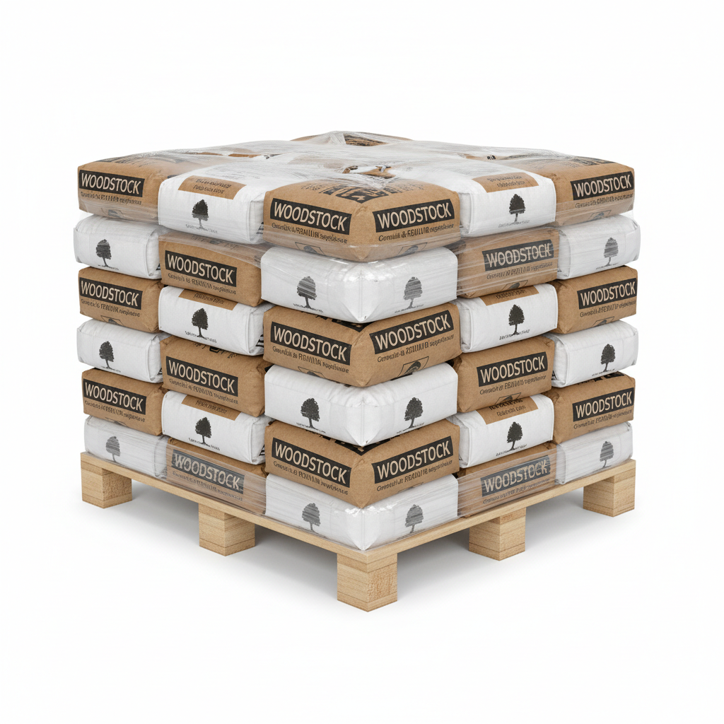 Pellet di Legno Francese Woodstock® Premium – Pallet da 990 kg (66 sacchi)