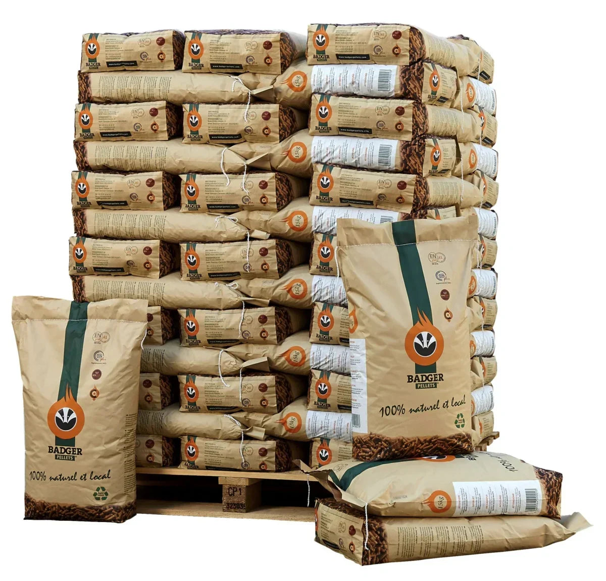 Pellet di Legno Naturale Badger Pellets – Bancale da 990 kg (66 sacchi)
