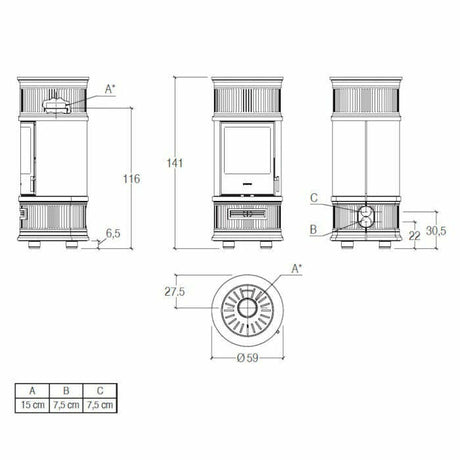 Piazzetta E929 C BCS stufa a legna 7,8 kW con bocchetta frontale