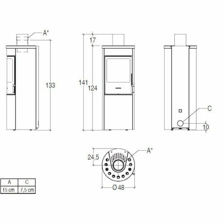Piazzetta E124 A BCS stufa a legna 7,2 kW a convezione naturale