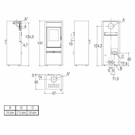 Piazzetta E128 A stufa a legna 11 kW a convezione naturale