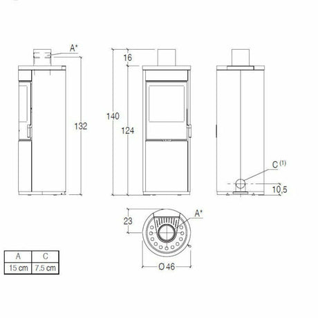 Piazzetta E924 A BCS stufa a legna 7,2 kW scarico superiore base rotante