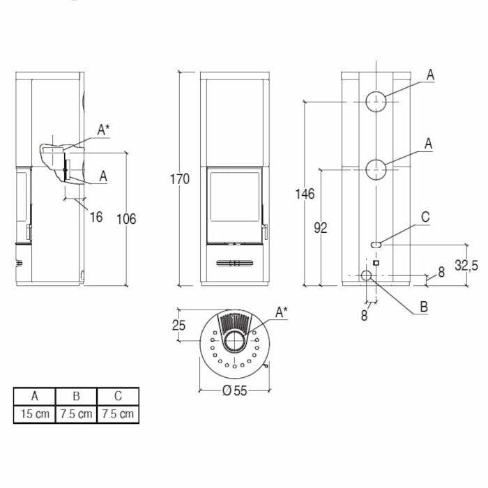 Piazzetta E929 M-H BCS stufa a legna 7,8 kW