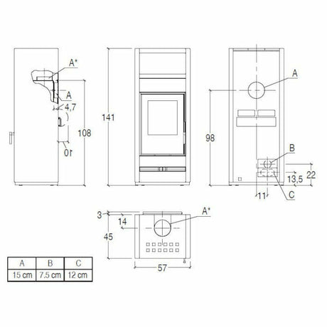 Piazzetta E928 S BCS stufa a legna 11,1 kW con scaldavivande