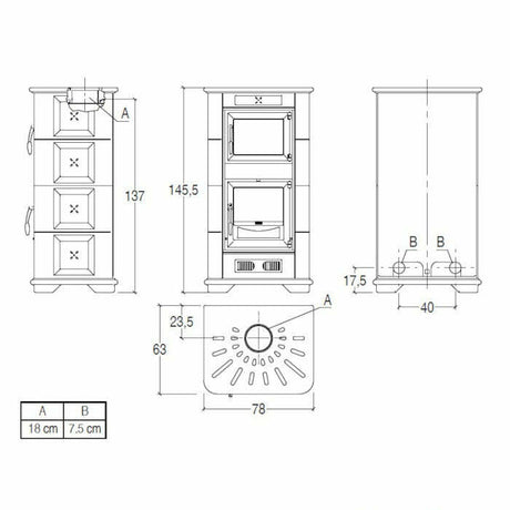 Piazzetta E900 M stufa a legna 13 kW con forno
