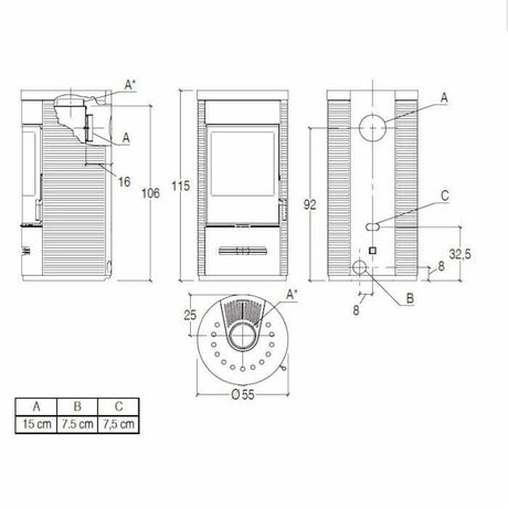 Piazzetta E929 D stufa a legna 7,9 kW