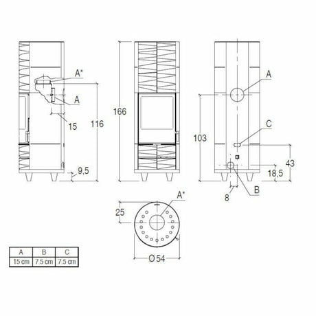 Piazzetta ROUND-H BCS stufa a legna 7,8 kW