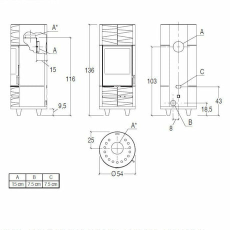Piazzetta ROUND-M BCS stufa a legna 7,8 kW
