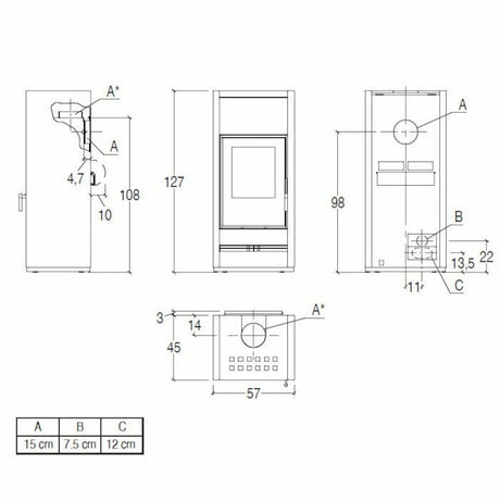Piazzetta E128 stufa a legna 11 kW a convezione naturale