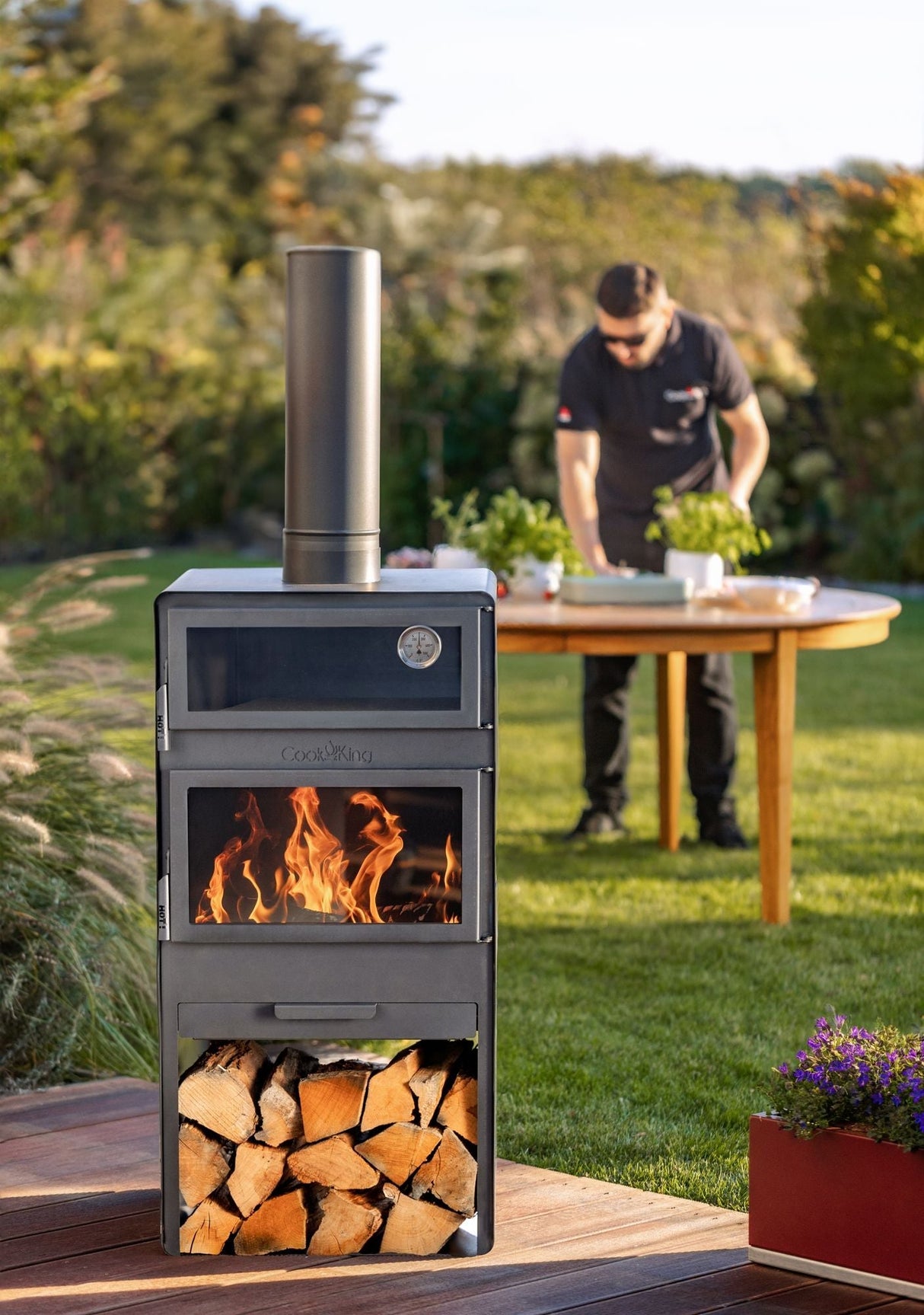 Stufa da giardino TOSCANA con forno per pizza, barbecue e affumicatore – in vero acciaio grezzo