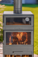 Stufa da giardino TOSCANA con forno per pizza, barbecue e affumicatore – in vero acciaio grezzo