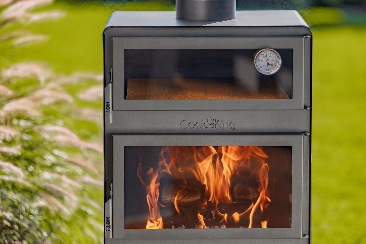 Stufa da giardino TOSCANA con forno per pizza, barbecue e affumicatore – in vero acciaio grezzo