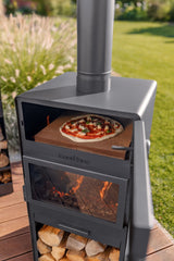Stufa da giardino TOSCANA con forno per pizza, barbecue e affumicatore – in vero acciaio grezzo