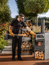 Stufa da giardino TOSCANA con forno per pizza, barbecue e affumicatore – in vero acciaio grezzo