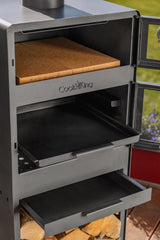 Stufa da giardino TOSCANA con forno per pizza, barbecue e affumicatore – in vero acciaio grezzo