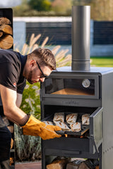 Stufa da giardino TOSCANA con forno per pizza, barbecue e affumicatore – in vero acciaio grezzo