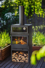 Stufa da giardino TOSCANA con forno per pizza, barbecue e affumicatore – in vero acciaio grezzo