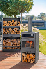 Stufa da giardino TOSCANA con forno per pizza, barbecue e affumicatore – in vero acciaio grezzo