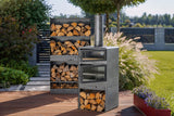 Stufa da giardino TOSCANA con forno per pizza, barbecue e affumicatore – in vero acciaio grezzo