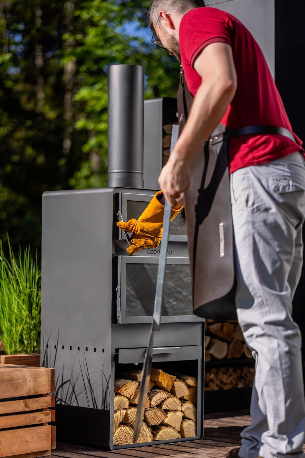 Stufa da giardino TOSCANA con forno per pizza, barbecue e affumicatore – in vero acciaio grezzo