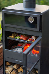 Stufa da giardino TOSCANA con forno per pizza, barbecue e affumicatore – in vero acciaio grezzo
