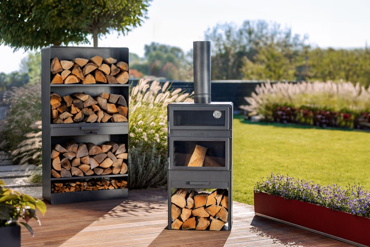 Stufa da giardino TOSCANA con forno per pizza, barbecue e affumicatore – in vero acciaio grezzo