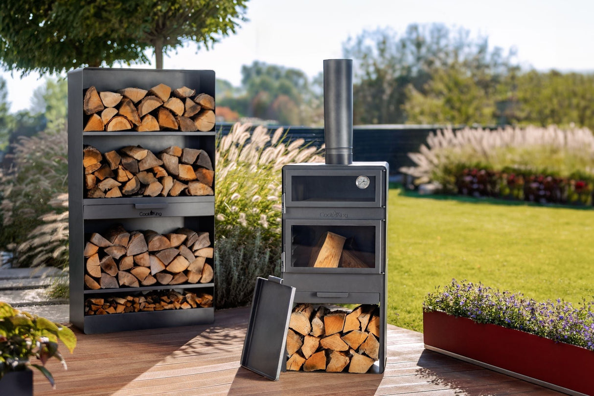 Stufa da giardino TOSCANA con forno per pizza, barbecue e affumicatore – in vero acciaio grezzo