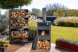 Stufa da giardino TOSCANA con forno per pizza, barbecue e affumicatore – in vero acciaio grezzo
