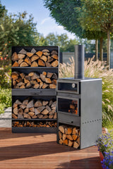 Stufa da giardino TOSCANA con forno per pizza, barbecue e affumicatore – in vero acciaio grezzo