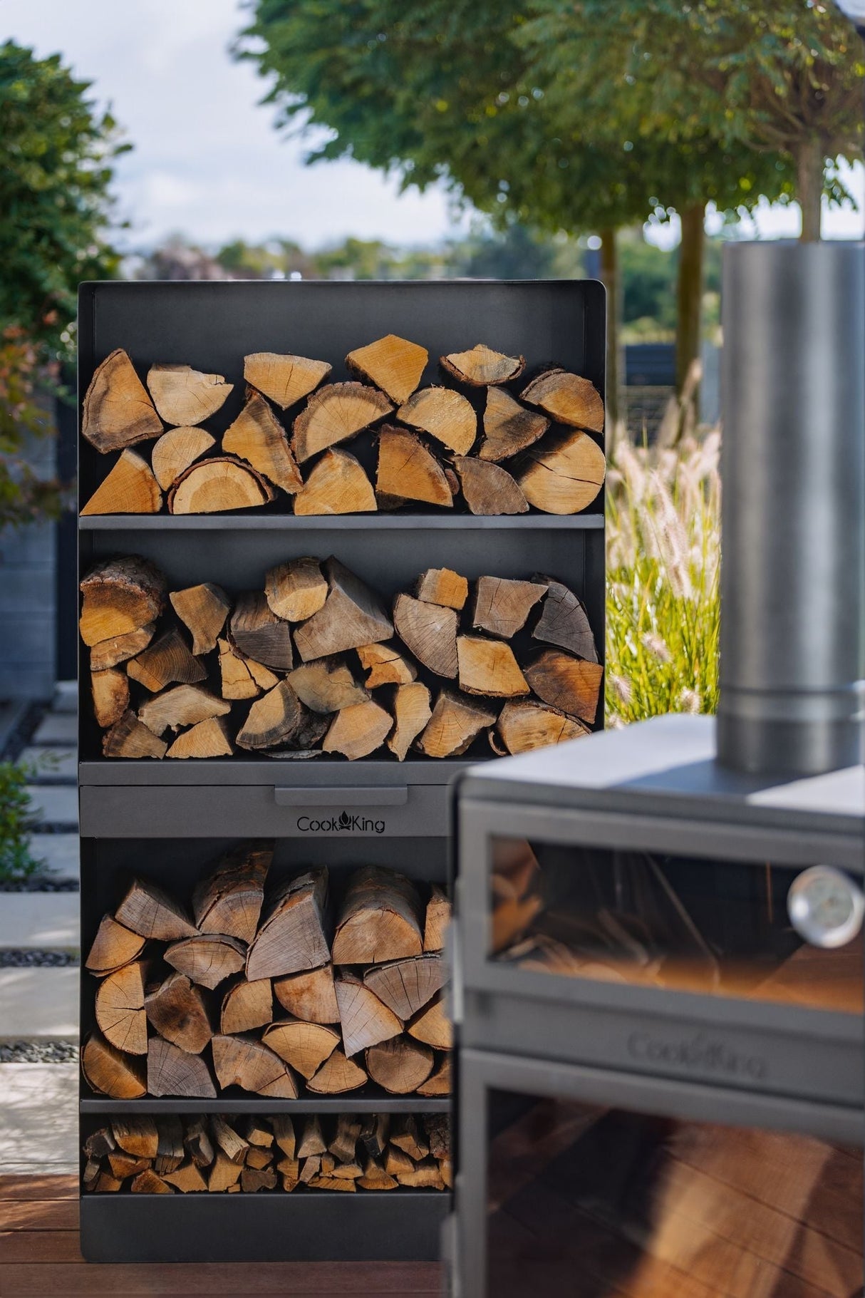 Stufa da giardino TOSCANA con forno per pizza, barbecue e affumicatore – in vero acciaio grezzo