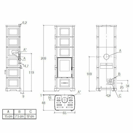 Piazzetta E928 C-H stufa a legna 11 kW con bocchetta frontale