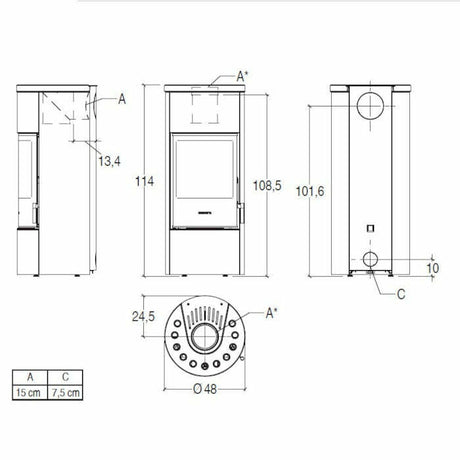 Piazzetta E124 stufa a legna 7,2 kW a convezione naturale