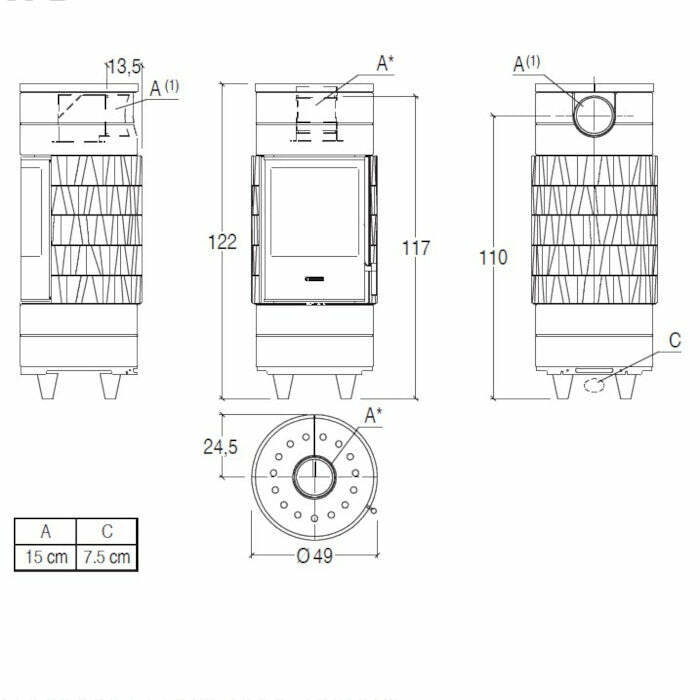 Piazzetta CIRCLE BCS stufa a legna scarico superiore base fissa