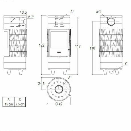 Piazzetta CIRCLE BCS stufa a legna scarico superiore base fissa