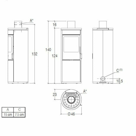 Piazzetta E924 A stufa a legna 7,2 kW scarico superiore base fissa