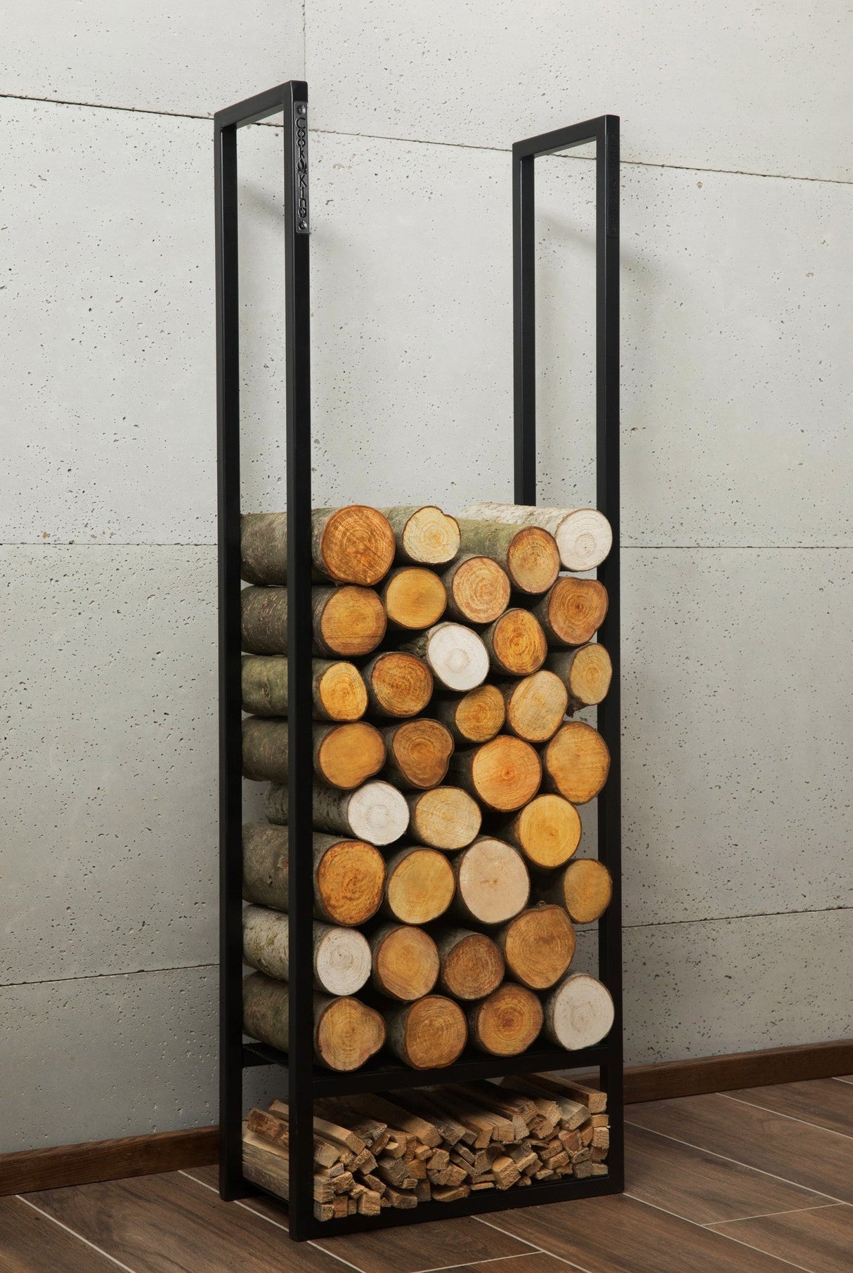 Portalegna per camino "BUCHE" fatto a mano in acciaio grezzo naturale