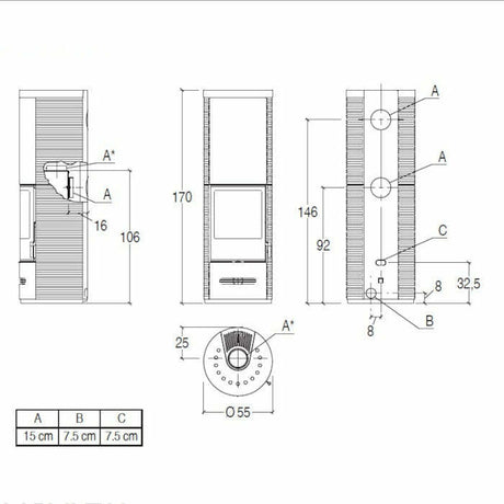 Piazzetta E929 D-H BCS stufa a legna 7,8 kW