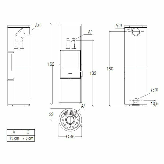 Piazzetta E924 A-H BCS stufa a legna, scarico superiore, base fissa