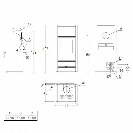 Piazzetta E128 BCS stufa a legna 11,1 kW a convezione naturale