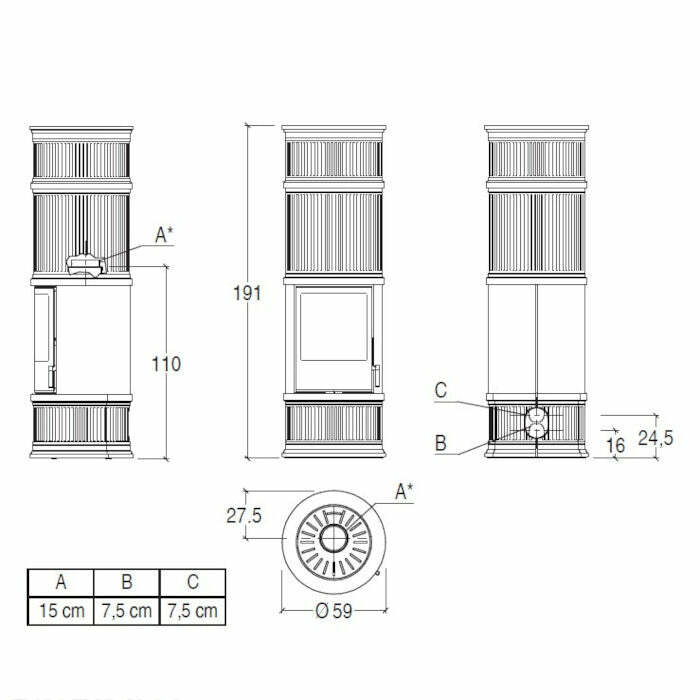 Piazzetta E929 C-H BCS stufa a legna 7,8 kW