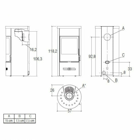 Piazzetta E129 M stufa a legna 7,9 kW