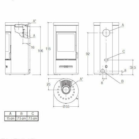 Piazzetta E929 M BCS stufa a legna 7,8 kW