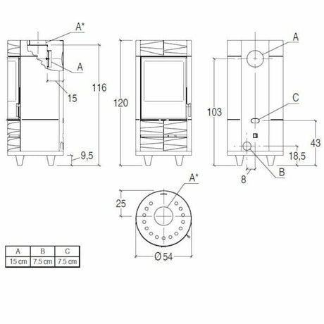 Piazzetta ROUND BCS stufa a legna 7,8 kW
